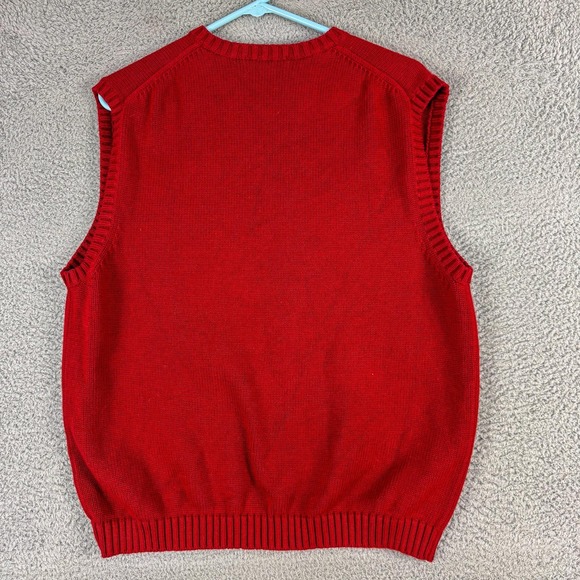 Lands End Sweater Vest Mens Large Red Cotton V Neck Knit Pullover Solid Classic - Picture 4 of 8